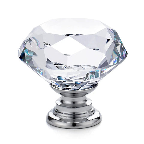 Crystal Glass Drawer Knobs 25 Pack Diamond Shaped 30mm with Silver Base for Cabinets and Furniture shown in close-up view