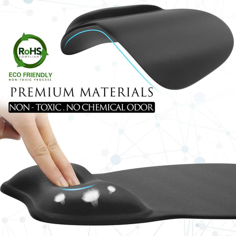 Ergonomic Mouse Pad With Gel Wrist Rest For Pain Relief, Non Slip PU Base, Smooth Surface For All Day Comfort, 9.4x8.1 Inches, Black