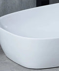 Close-up of 28x15 Inch Oval Porcelain Vessel Sink White Ceramic Above Counter Bathroom Basin for Vanity Cabinet