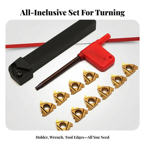Pro Grade Lathe Threading Tool Holder Set SER1212H16 With Carbide Inserts And Wrench Rectangular Shank Secure Mount Alloy Steel Body