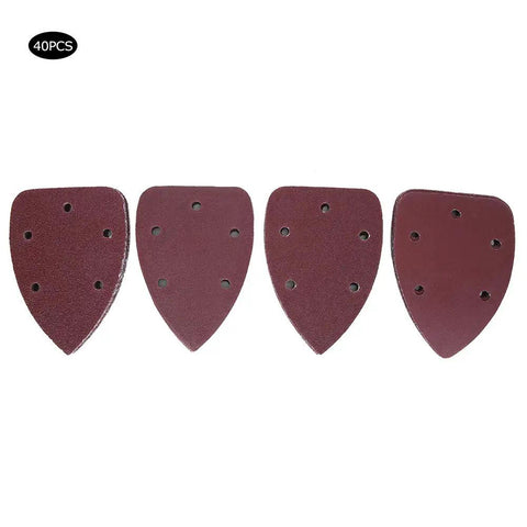 Premium 40-Piece Triangle Sandpaper Set Made From Molten Zirconium Corundum For fast metal and wood polishing cutting on display.