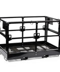 Rock Solid Four By Six Foot Mesh Telehandler Work Platform With Heavy Duty Safety Cage For Forklift Aerial Access displaying black steel mesh construction.