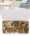 180Pcs M4 Brass Standoff Spacer Set With Male And Female Hex Pillars Screws And Nuts For Electronics PCB Mounting Durable Brass Hardware Kit In Storage Box Built For DIYers, open case