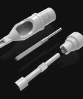 Gen C Round Liner Tattoo Cartridges Featuring Legit Medical Grade Stainless Steel And Slick Silicone Bodies For Clean Smooth Setup And Pro Shop Ready EO Sterile Protection, disassembled view.