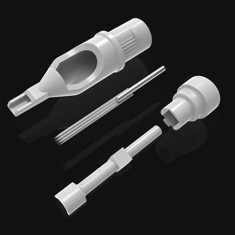 Gen C Round Liner Tattoo Cartridges Featuring Legit Medical Grade Stainless Steel And Slick Silicone Bodies For Clean Smooth Setup And Pro Shop Ready EO Sterile Protection, disassembled view.