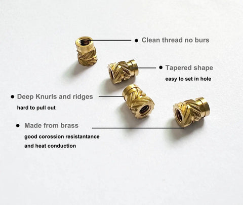 Brass inserts from Heat Set Insert Tip Kit With Adaptor And 7 Tip Heads 300 Brass Inserts M2 M2.5 M3 M4 M5 Soldering Accessory Pack