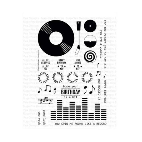 Music CD Style Clear Stamp And Die Set For Card Making And Scrapbooking with record and musical note designs