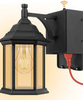 Outdoor Porch Light With Built In Outlet And GFCI, Dusk To Dawn Waterproof Hexagonal Design Wall Lantern, Two Outlets For Outdoor Sockets