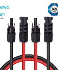 Beefy 20Ft Solar Panel Extension Cable 10 AWG with male and female connectors, red and black leads, TUV certified, UV resistant.