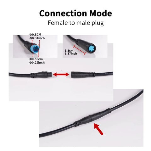 Waterproof Extension Cable For Electric Bikes 2Pin To 9Pin Connector female to male plug connection diagram.
