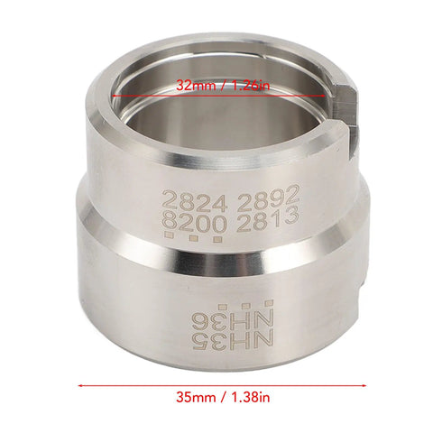 Stainless Steel Watch Movement Base Holder For NH35 NH36 2813 2824 2892 8200 Repairs Pro Modding Tool, size 35mm by 32mm