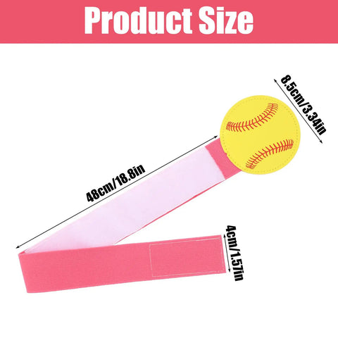 Softball Pitching Training Aid For Clean Mechanics And Realistic Throws elastic band with softball, product size shown in cm and inches