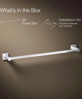 Parallel 24-Inch Towel Bar In Polished Chrome, Go-To Sleek Modern Bath Accessory With Circular-In-Square Design on wall display