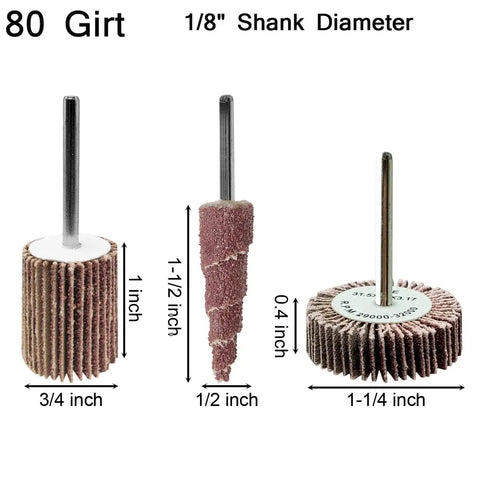 80 Grit Flap Wheel Sander Set For Rotary Tools With One Eighth Inch Shank Cone Shape Abrasive Sanding Bits For Grinding And Polishing