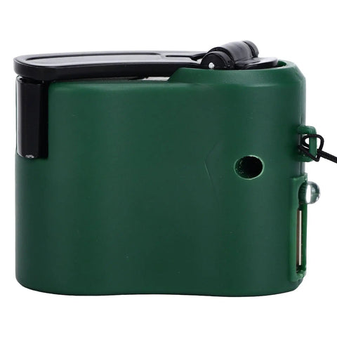 Compact green USB Hand Crank Charger Dynamo Power Bank For Outdoor Adventures with USB port and strap