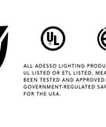 Certification logos and text for tested and approved Austin Table Lamp With Dope Wireless Charging Pad And USB Port 7W LED Desk Lamp For Home Office Qi Compatible Pad For Fast Phone Charging Brushed Steel Finish Modern Indoor Lighting Lamp.