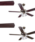 51 Inch Ceiling Fan With Light Kit And Remote, Farmhouse Vibe 5 Blade Copper Motor, Reversible Metal Blades