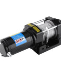 Heavy Duty 4000lb Electric Steel Cable Winch For Car And Truck With 15 Meter Rope To Haul ATVs Quads Off Trail Get Your Rig Unstuck Fast, close-up view.