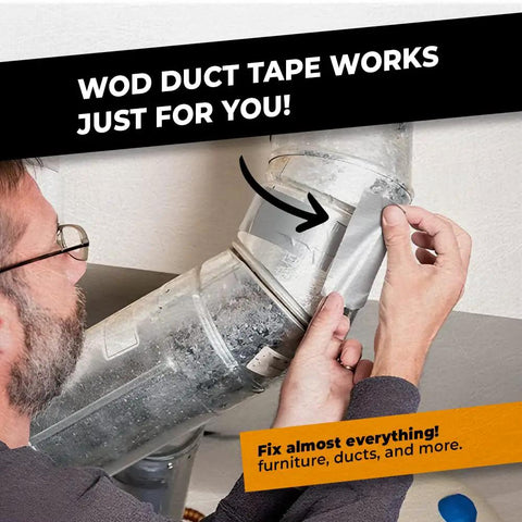 Man using Industrial Grade Black Duct Tape Ultra Tough As Nails Half Inch By 60 Feet Waterproof UV Resistant for duct repair.