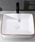 Modern White Vessel Sink For Bathroom Rectangular Porcelain Wash Basin 19x15 Inch Ceramic Lavatory Vanity Cabinet Easy Install