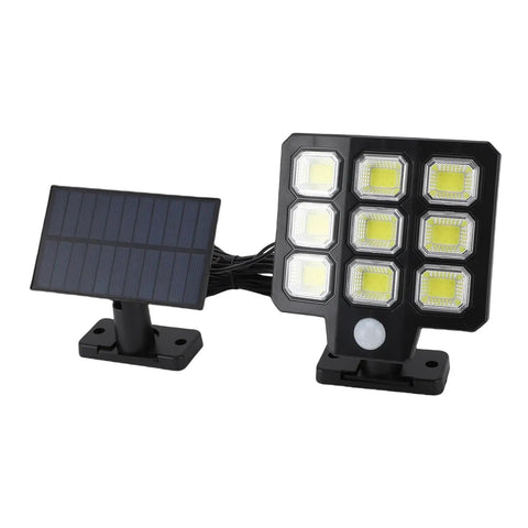 Eminchu Solar Flood Light for Patio Yard, 240 LED with solar panel and nine LED lights for outdoor use.