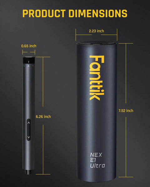 Slick Electric Screwdriver Set With Push To Release Trigger And RevoStor Magnetic Rotation Compact Precision Driver Kit for displaying dimensions.