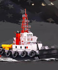 Heng Long 2.4G RC Fire Fighting Boat With Water Spray Cannon Realistic Remote Control Ship Model on display with water cannon.