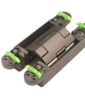 Whisper Quiet Hydraulic Invisible Door Hinge Closer For Wood And Folding Doors with green adjustment tabs and sleek design.