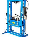 50-Ton Hydraulic Shop Press with air operated foot pedal, heavy-duty steel frame, floor mounted