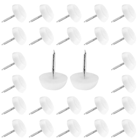 60 Pack White Nylon Furniture Sliders Round 16mm Glide Pads with metal nails for smooth floor protection.