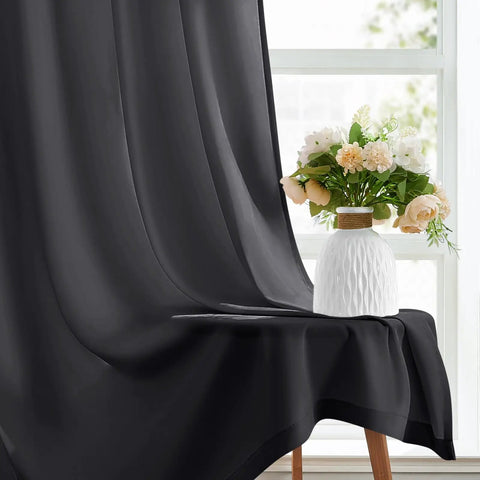 Front view of Black Halloween Privacy Curtains Two Panels 52 By 72 Inches Light Filtering Window Drapes for Bedroom Living Room.