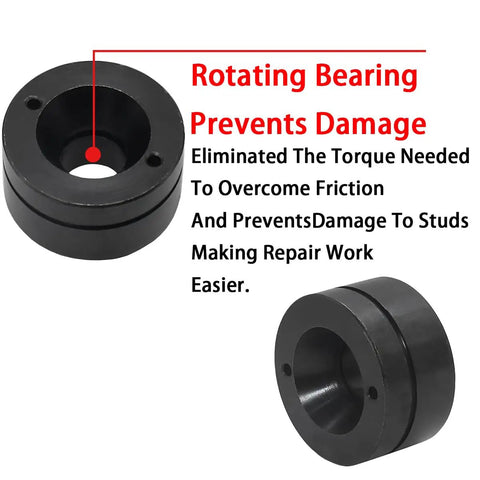 Wheel Stud Installer Replacement Tool 22800 with swivel bearing prevents damage, black metal component for automotive use