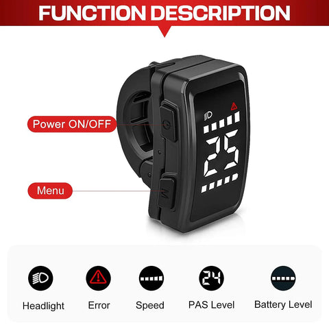 Compact 1.3 Inch Waterproof Ebike Display For Bafang Motor Kits With Real Time Speed Readout, Battery Indicator, Pedal Assist Level, Headlight Status, And Ultra Easy Install