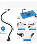 Heavy Duty Welding Stand With Magnetic Flexible Arm Holder And 3X LED Magnifying Lamp For Soldering And Repair showing flexible gooseneck and features