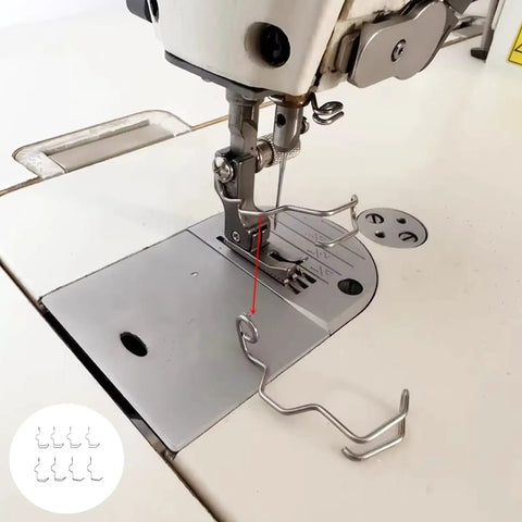 8 Pcs Industrial Sewing Machine Safety Needle Finger Guards installed on machine, showing steel guard design and protection.