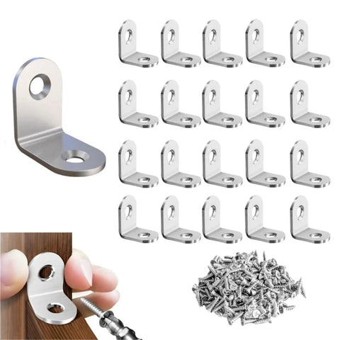 Rock Solid Stainless Steel L Shaped Corner Braces With Included Screws For Knockout Diy Furniture Assembly And Smooth Cabinet Reinforcement All Projects Every Single Day, 50 pack with screws.