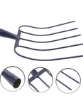 Heavy Duty Five Point Manure Fork For Garden And Farm Cleanup Handheld Tool with durable metal tines shown from multiple angles