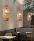 LQZCXMF Living Room Rattan Pendant Light 22.8" H Large Wicker Lamp Shade in modern dining space with woven design.
