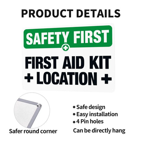 First Aid Kit Location Warning Sign 8x12 Metal Marker Plaque For Factory Construction Workshop Warehouse Garage Entry