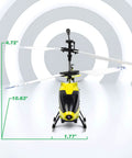 Front view of Dope Mini RC Helicopter With Camera For Kids And Adults U12S WiFi FPV Drone With dimensions, yellow and black design
