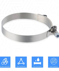 Two stainless steel T-bolt hose clamps for 4 in ID hoses, 108-116 mm range