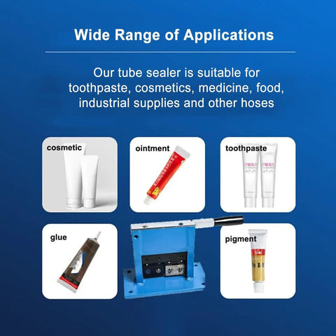 Ultimate Manual Metal Hose Sealer Crimping Machine For Cosmetics Tube Closure, suitable for glues and ointments with various tube sizes.