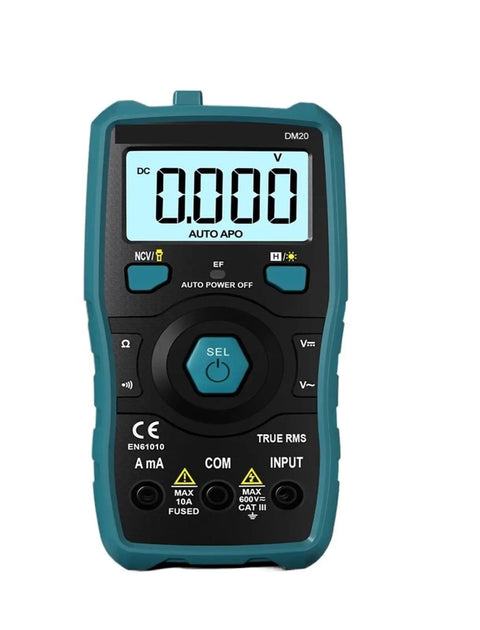 Front view of Pro Grade Digital Multimeter for Home and Car Use with AC DC Voltage and Current Tester, rugged shell.