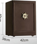 Compact Home Safe Box For Personal Valuables Made From Steel With Shock Proof Construction Perfect For Cash Passport Jewelry And Documents In Cabinets Or Under Bed shown in front view with dimensions.