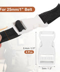 4 Pack Quick Side Release Buckles 1 Inch Plastic Clips Dual Adjustable Belt Snap Fasteners for backpacks, outdoor gear, white
