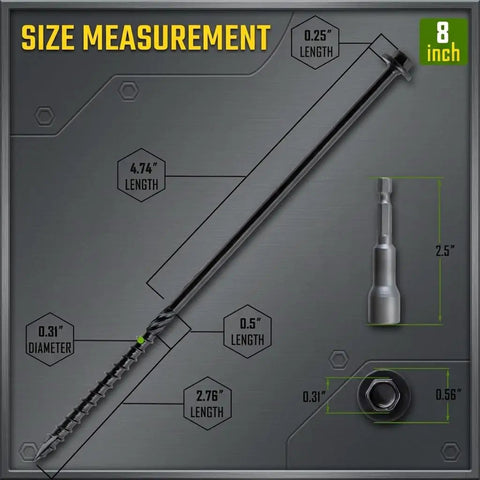 Size measurement for Pack Of 50 No 14 X 8 Wood Structural Screws Tough As Nails Heavy Duty Hex Head Black Timber Log Landscaping Screws Rust Resistant Hex Socket Included Alloy Steel Construction For Strong Outdoor Decking And Fence Projects