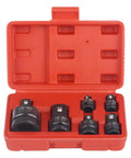 Heavy Duty 6 Piece Impact Socket Adapter Kit Set With Carrying Case For Reliable Driver Wrench Size Conversion Reducer Tools Perfect For Home Garage Or Shop Projects. Red case with six CR-MO impact socket adapters