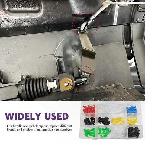 Close-up of 80Pcs Door Lock Rod Clips Kit For Easy Door And Tailgate Repairs with colorful nylon clips and rod end retainers.