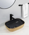 USZWBY Vessel Sinks Ceramic Vessel Sink Light Luxury Household Single Basin Art Bathroom Countertop Wash Bathroom Bowl Sink with black faucet and towel