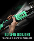 Using the 20V Cordless Ratchet Wrench Kit with LED light in a dark workspace